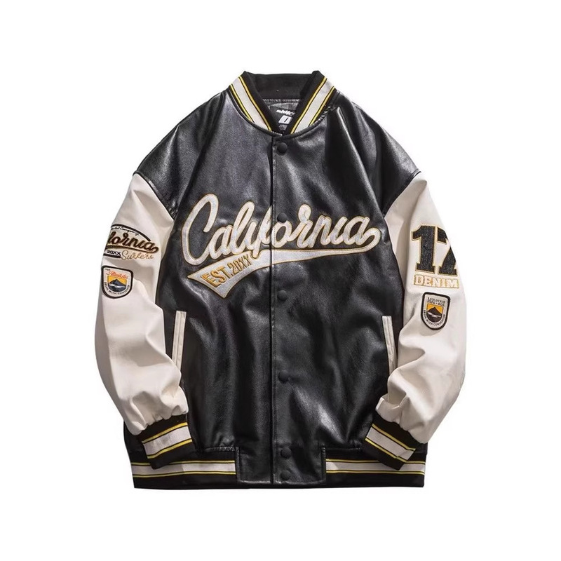 Trendy Brand PU Leather Coat Baseball Suit Men's Spring and Autumn Loose Couple Pilot Jacket Street Embroidered Casual Jacket