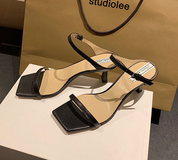 Sandalias de tacón alto de verano de las mujeres de moda estilo de hadas stiletto talón Correa punta cuadrada abierta dedo del pie sandalias de las mujeres de verano desgaste al aire libre