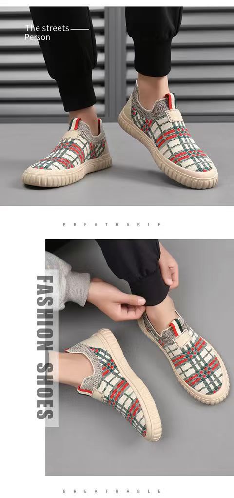 Herrenschuhe Sommer Neue Fly Woven Atmungsaktive Herren Mesh Panel Schuhe Außenhandel Trend Woven All-Match Slip-on Freizeitschuhe_voghion.com