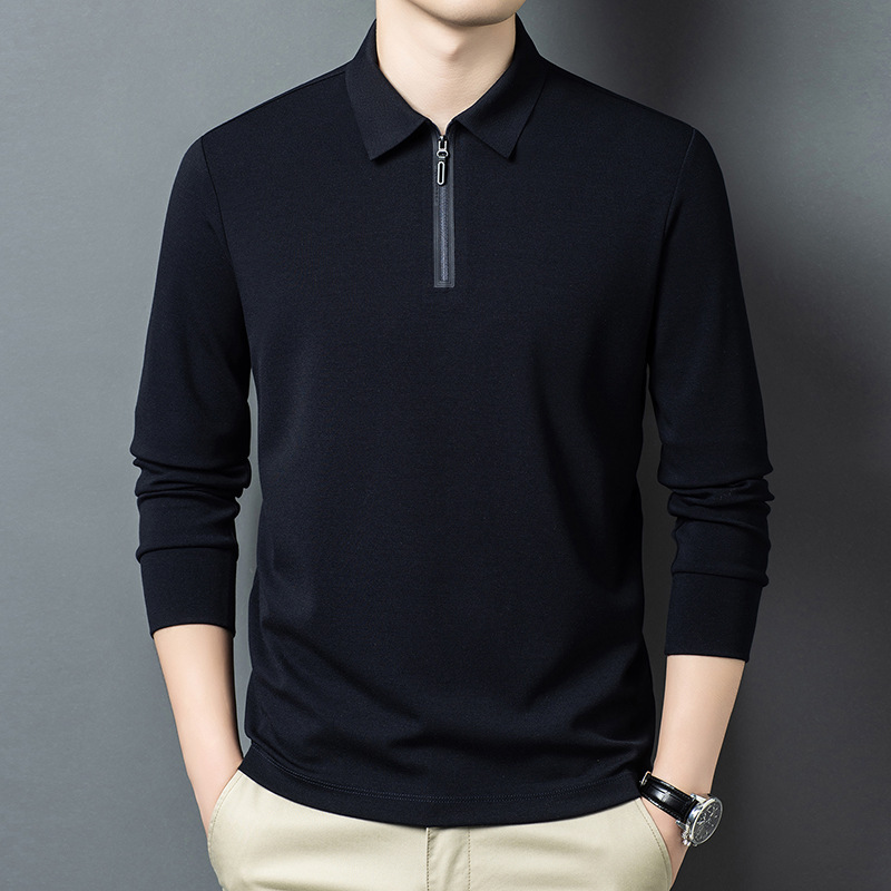 Men's wool-blend long-sleeve polo shirt, 2026 autumn new collection, half-zip collar, business casual style for middle-aged men, fashionable and comfortable Men's wool-blend long-sleeve polo shirt, 2026 autumn new collection, half-zip collar, business casual style for middle-aged men, fashionable and comfortable