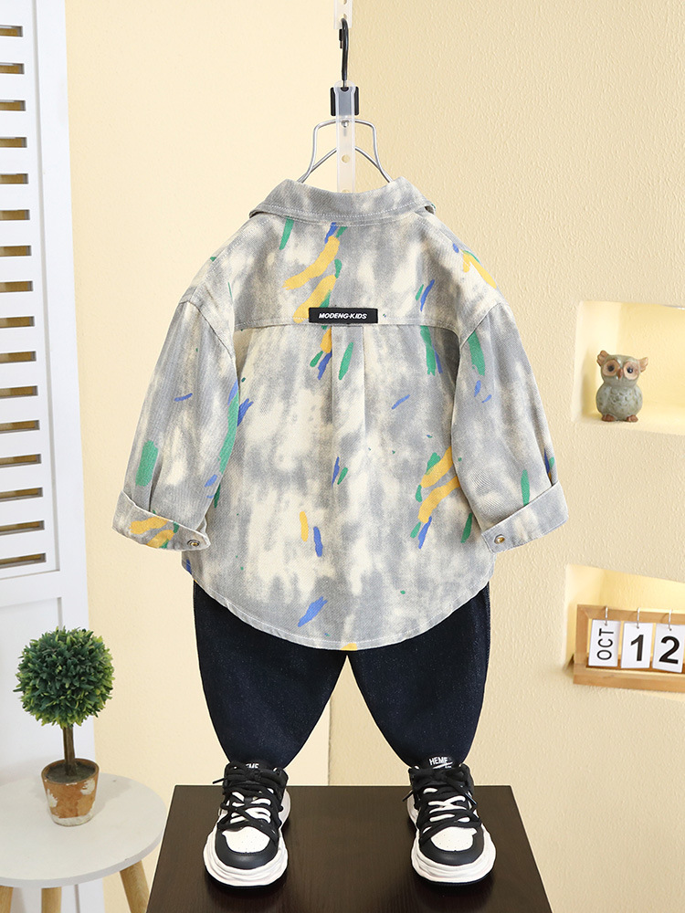 7543 Camisa de mezclilla para niños Primavera y otoño 2025 Nuevo estilo para niños Camisa de manga larga de estilo occidental Chaqueta fresca de primavera