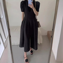 24年夏季新款韩国圆领连衣裙法式泡泡袖收腰显瘦气质长裙XL-364