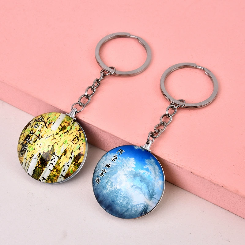Creative double-sided glass keychain, souvenir, wholesale