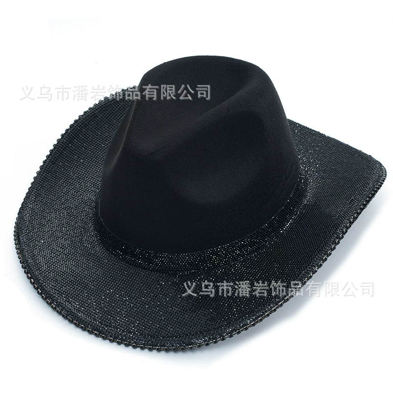 Aliexpress sombrero negro con diamantes para la novia sombrero vaquero adulto temperamento sombrero de moda sombrero de jazz sombrero de protección solar gran brillo
