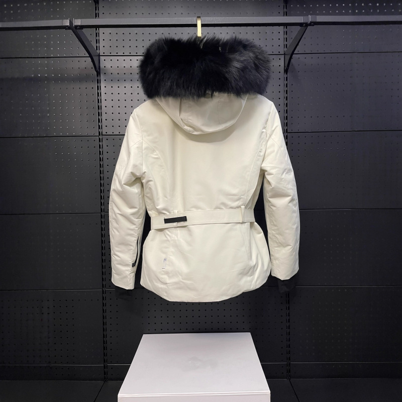 正确版本蒙家24ss新款女士时尚收腰滑雪服连帽狐狸毛领羽绒服外套|undefined