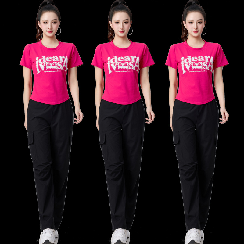 杨丽萍广场舞服装新款套装时尚短袖佳木斯跳舞蹈健身操运动服夏季