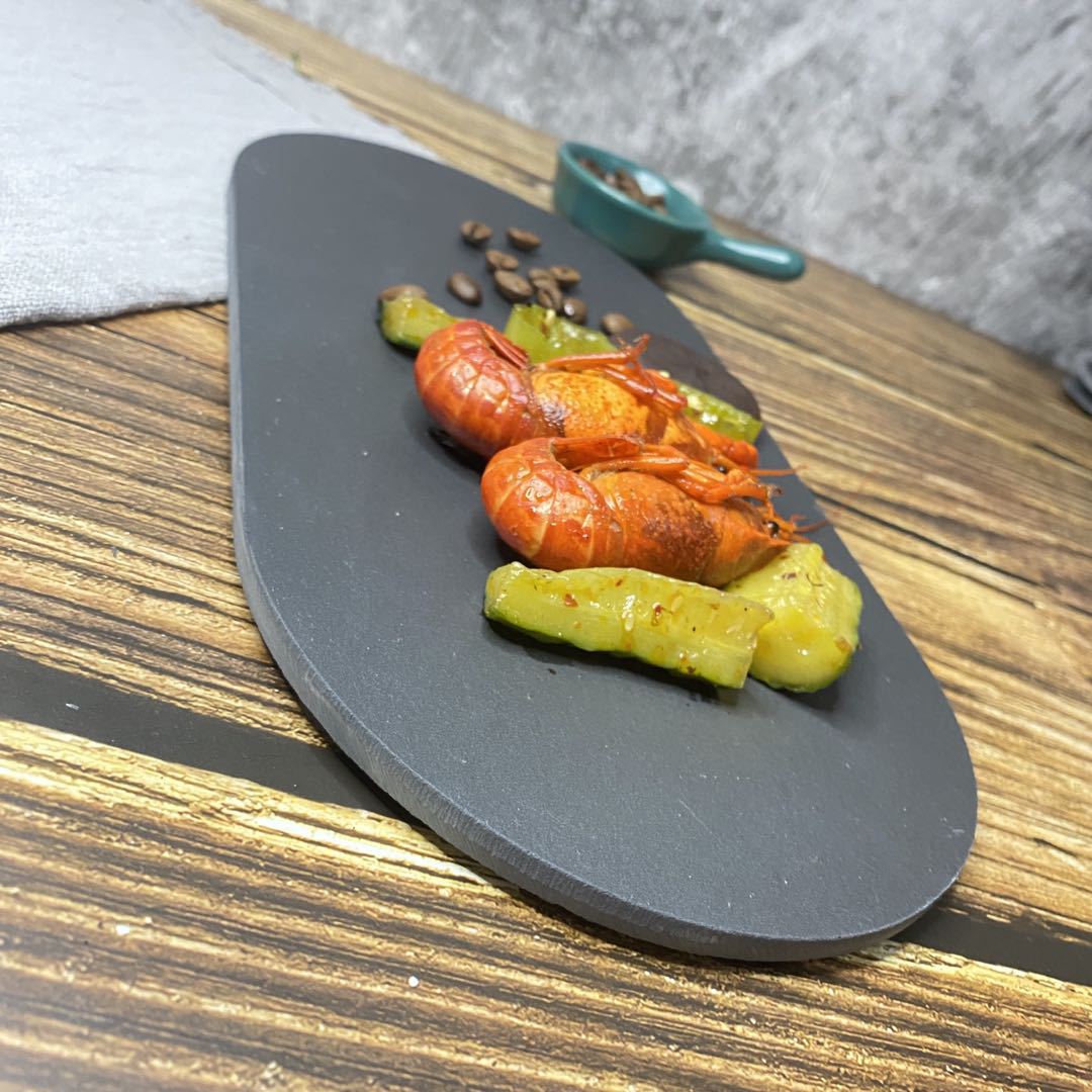 Placa oval negro roca postre sushi plato europeo occidental creativo vajilla placa plana barbacoa Placa de carne