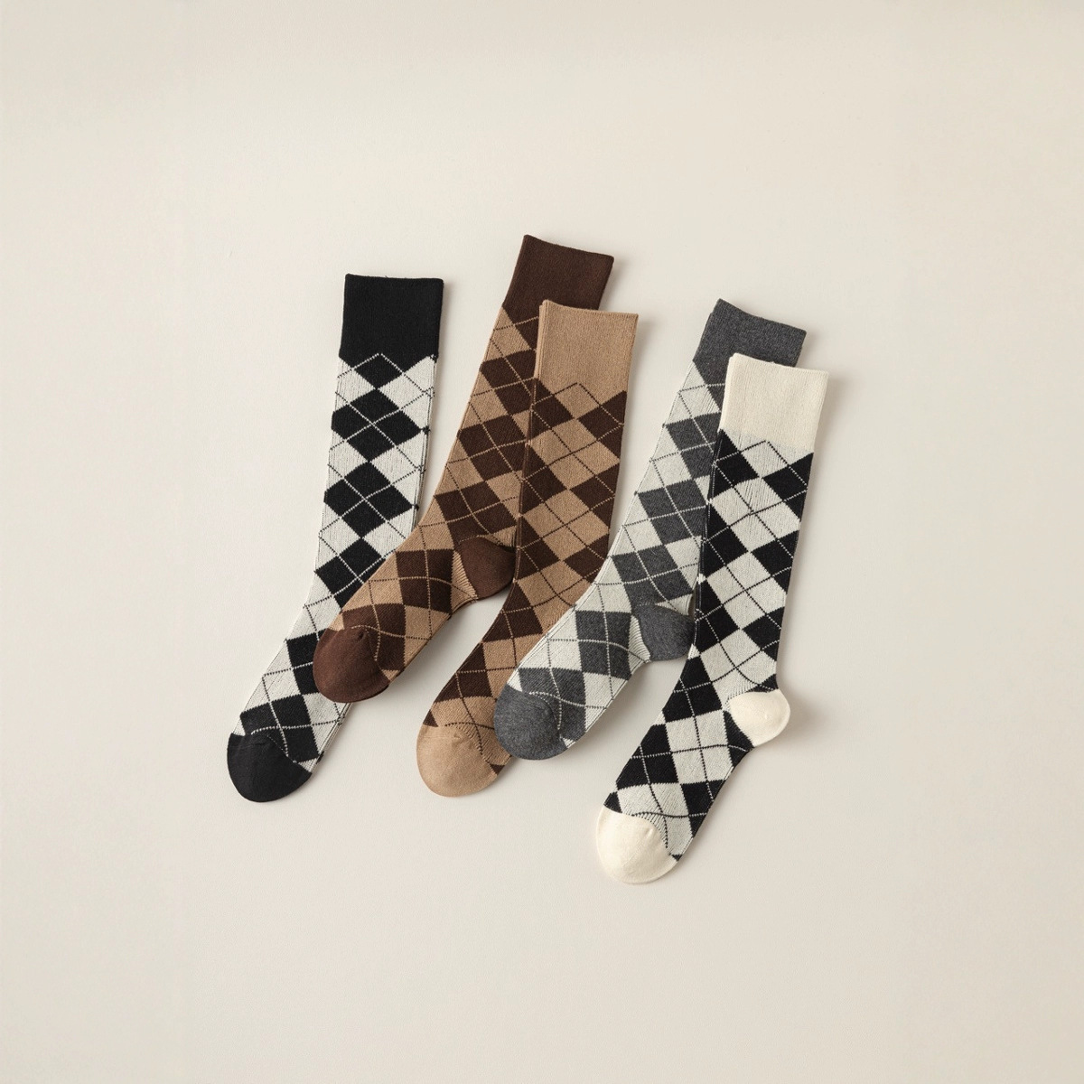 Calzini snellenti stile college britannico classico a doppia cucitura 2025d per donna, stile Argyle Ins, calzini lunghi fino al ginocchio_voghion.com