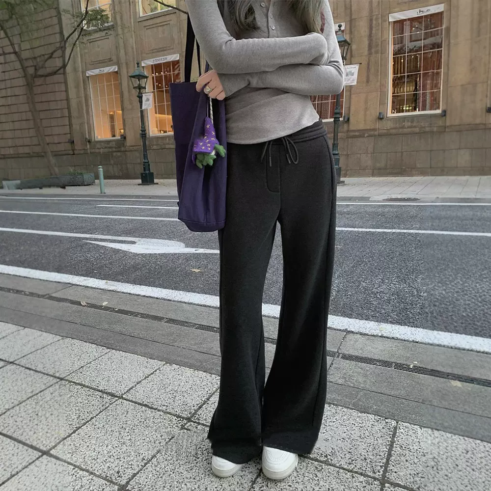 加绒芭比裤480g 秋冬季显瘦黑色高腰喇叭裤休闲裤微喇长裤女
