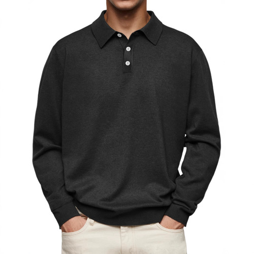 2025 Independent Station Wish Autumn Long-Sleeve V-Neck Button-down Men's Casual Polo Shirt