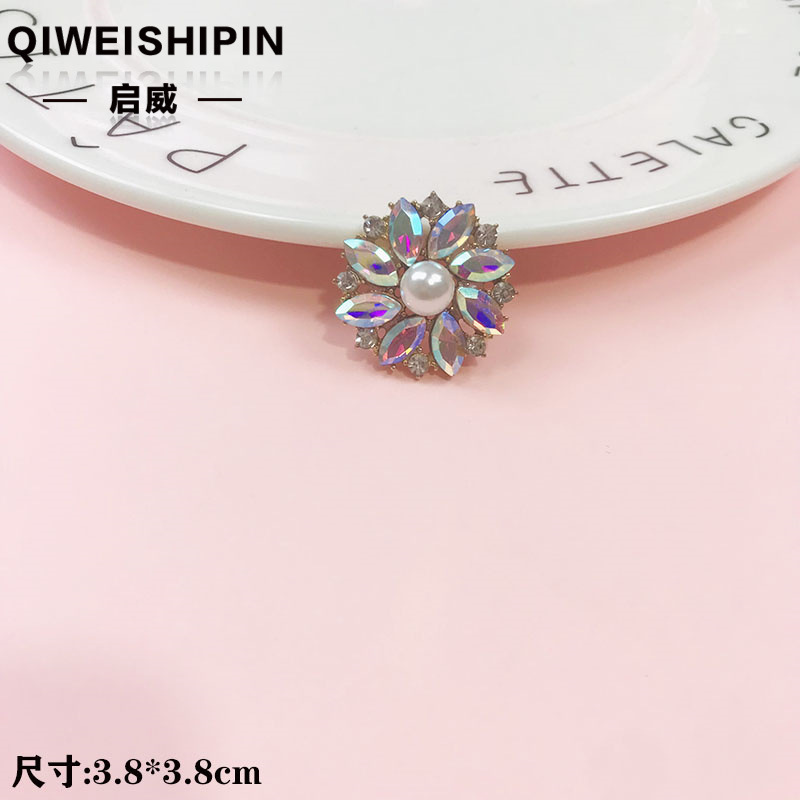 启威长方形花盘珍珠钻五角diy材料 水钻扣鞋包包花配饰  合金配件|undefined