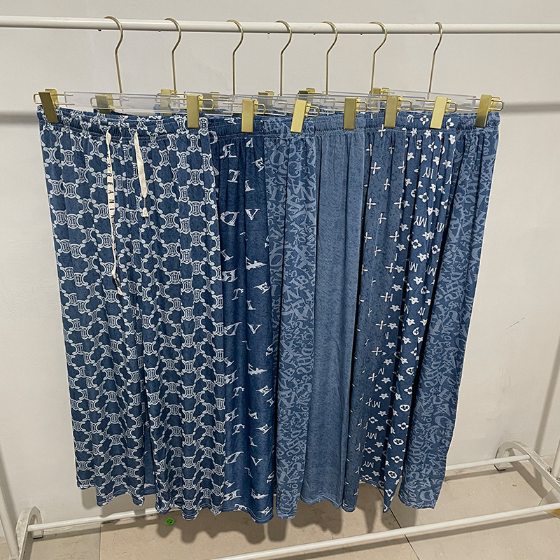 Pantalones jeans de piernas anchas de seda de hielo y nieve para mujeres verano delgados pantalones casuales de impresión de seda recta de cintura media delgada sensación colgante image 1