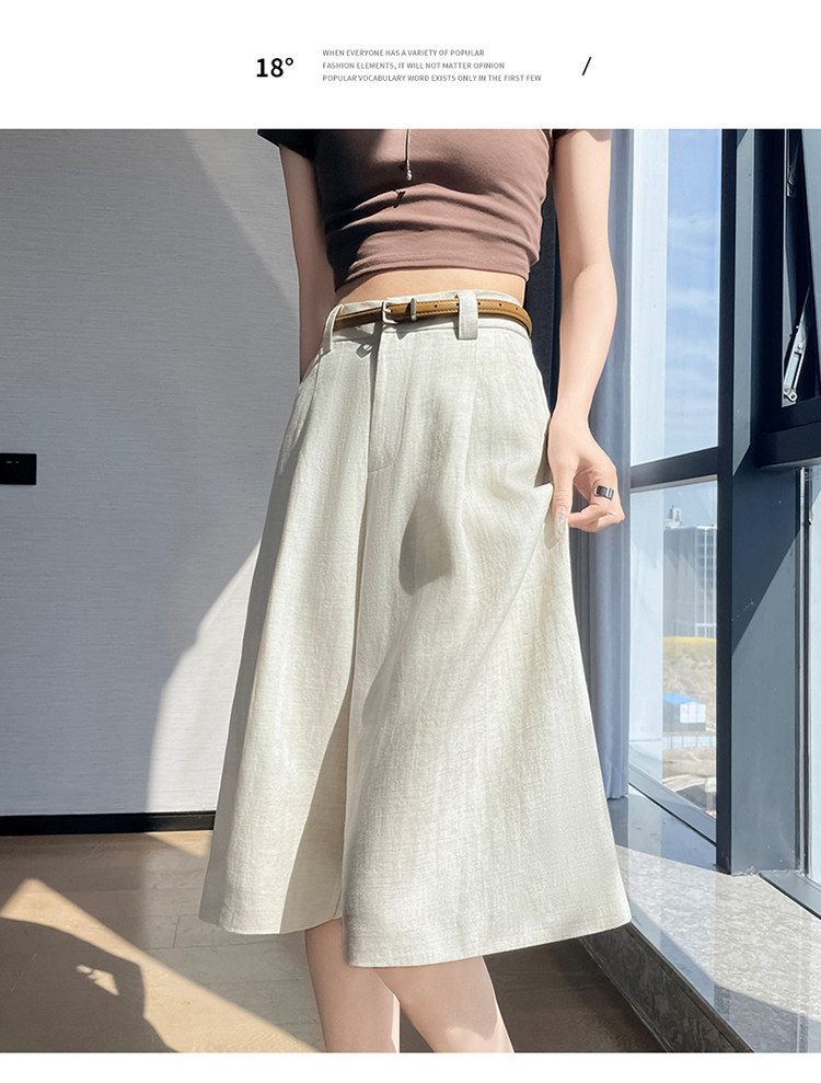 Quần culottes nữ ống rộng eo cao chất liệu lụa lanh mỏng nhẹ — Màu kaki 5 điểm chi tiết 42