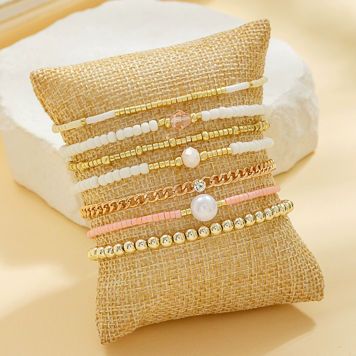 Elastic bracelet pearl, set, boho style