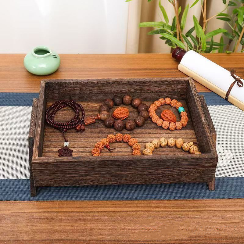 無垢材茶盆、乾燥茶葉用、レトロなリビングルーム用ティーテーブル、卓上収納ボックス、雑貨整理、禅意茶道用置物トレイ|undefined