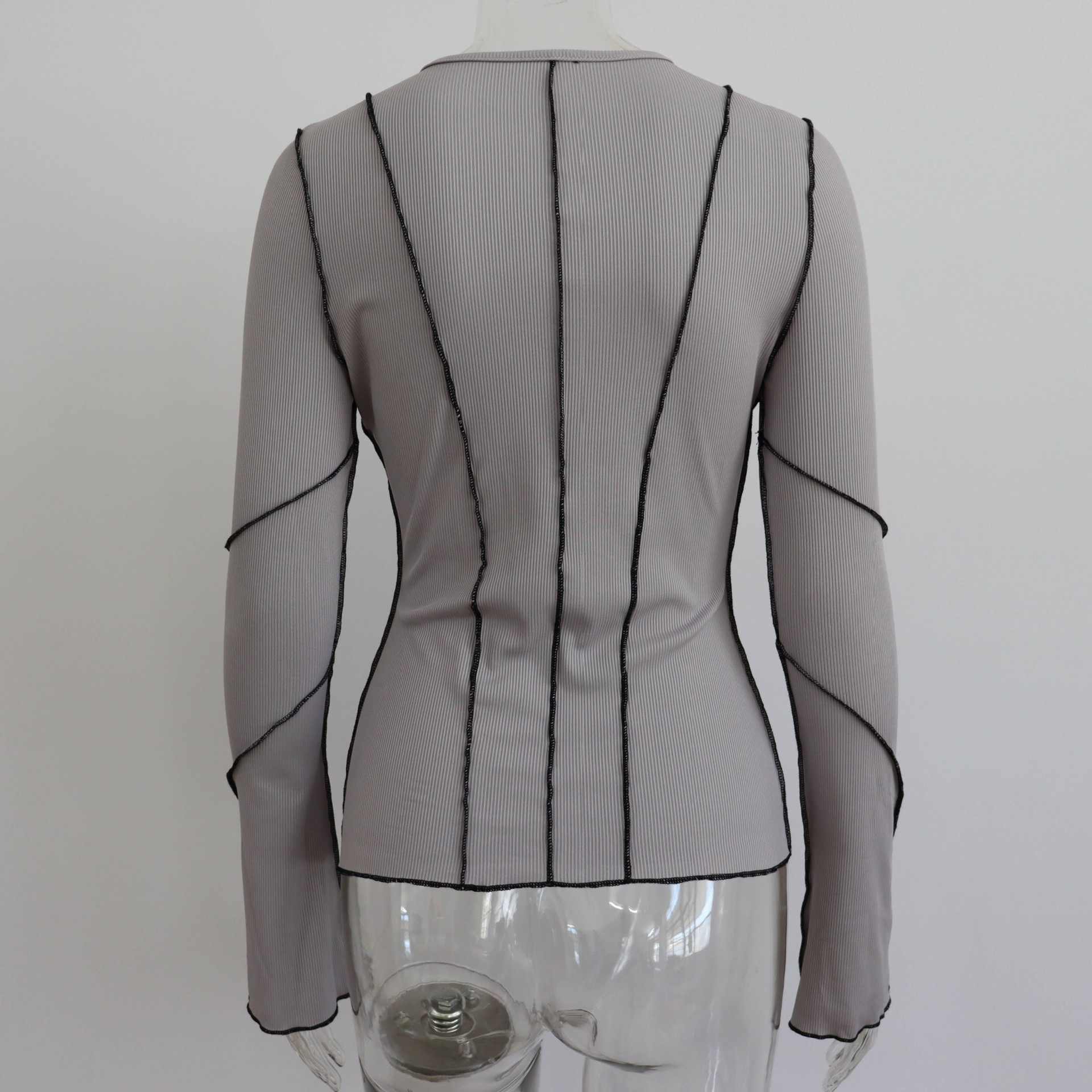 Autumn Winter Round Neck Bell Sleeve Sunken Stripe Top Women Arrival Bottoming Women Sexy Long Sleeve 6 Autumn Winter Round Neck Bell Sleeve Sunken Stripe Top Women Arrival Bottoming Women Sexy Long Sleeve