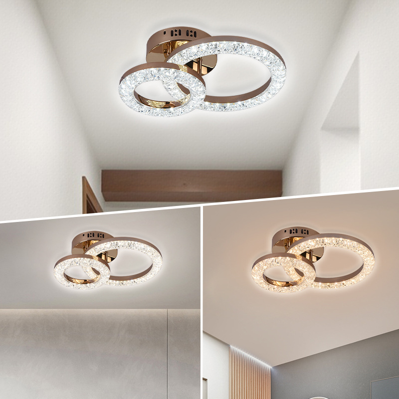 Acrílico simple anillo LED lámpara de sala de estar dormitorio lámpara de comedor moderno lujoso burbuja de oro cromo lámpara de techo