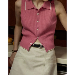 Polo neck knit strap retro American style chic vest sweet top close-fitting inner wear outer wear women's summer 