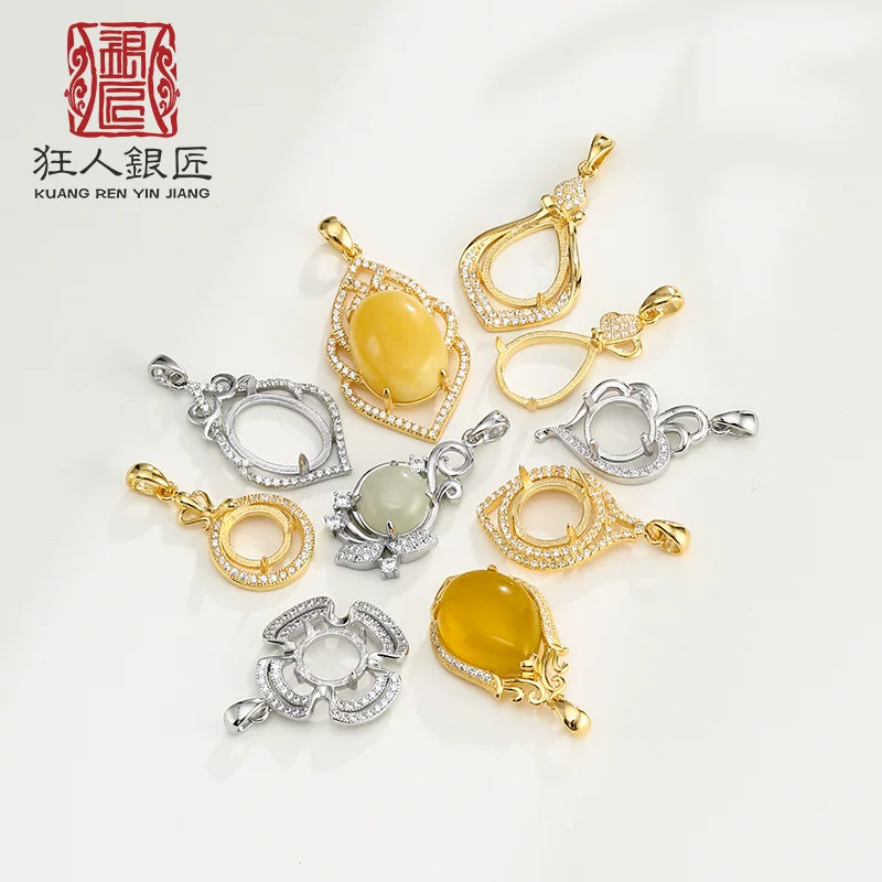 Platinum pendant wax agate jade, silver 925 sample