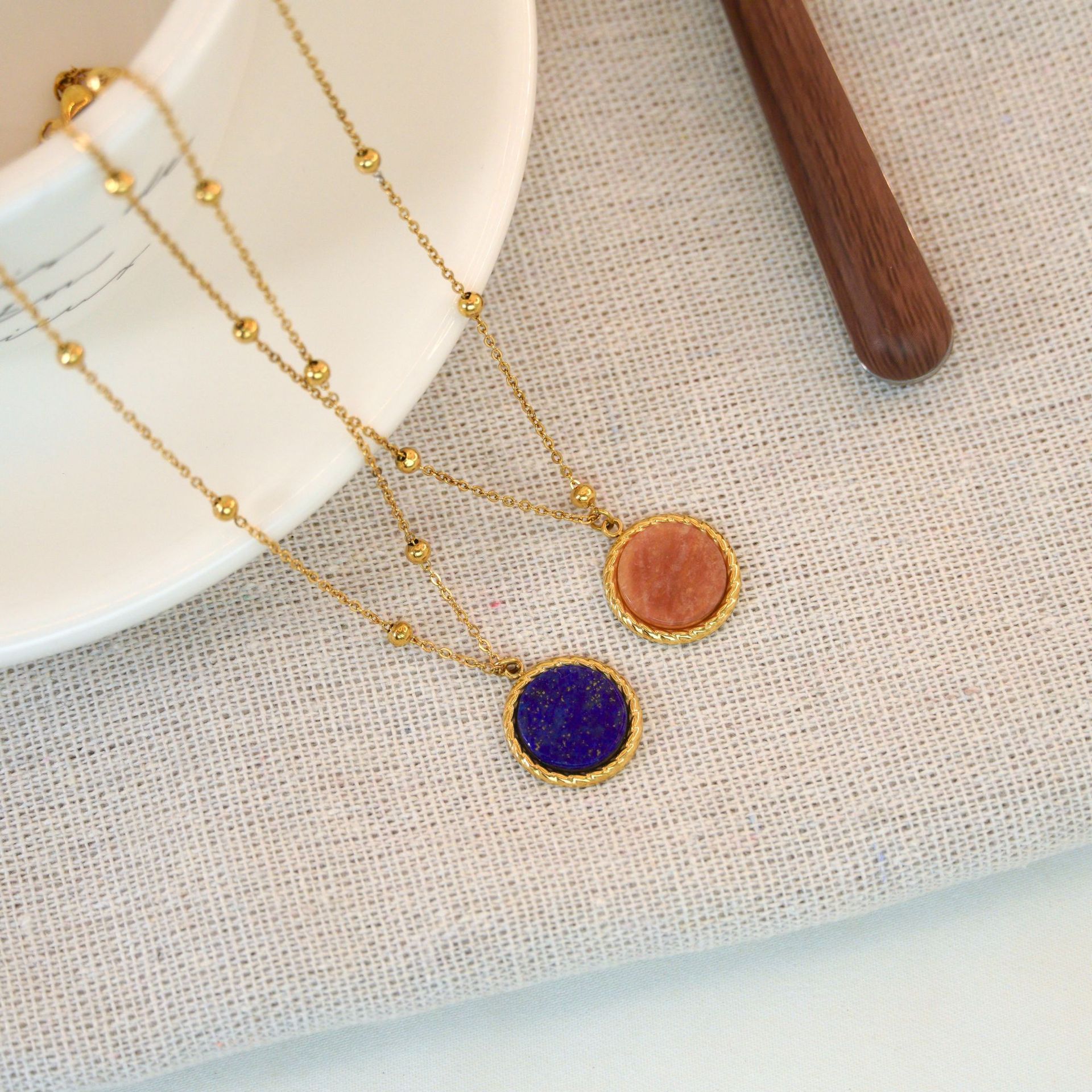 1 Piece Quantity Simple Style Geometric Natural Stone Titanium Steel Pendant Necklace In Bulk