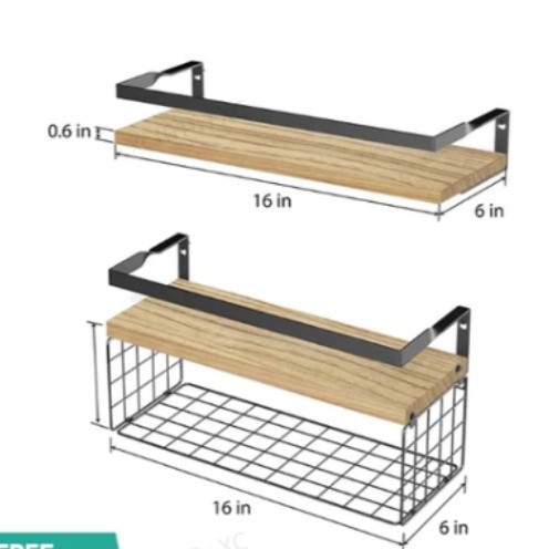 Estante flotante montado en la pared con cesta de almacenamiento estante de baño de madera soporte de metal estante de almacenamiento rack de almacenamiento en stock