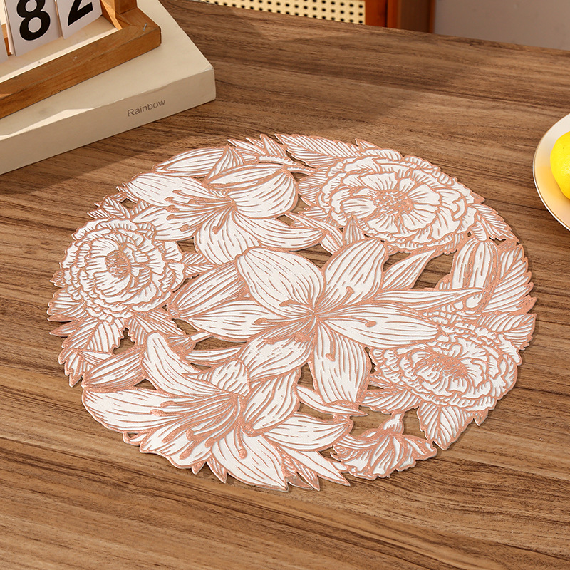 Transfronterizo romántico redondo francés almohadilla de PVC creativa diseño floral simple almohadilla de aislamiento térmico almohadilla impermeable de restaurante ligera
