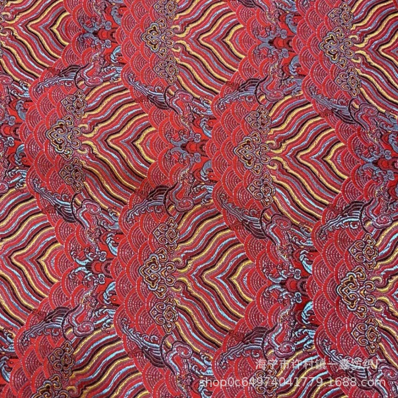 150宽江崖海水纹仿三五织锦缎提花旗袍面料民族唐装香包大提花