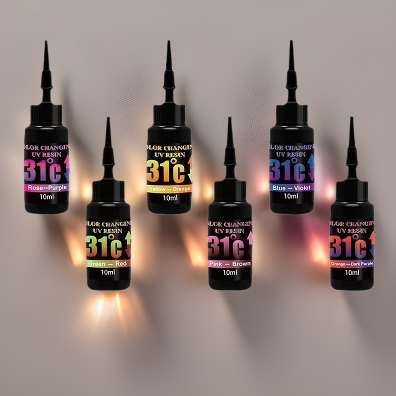 Transfronterizo 6 colores cambio de temperatura pegamento uv de bricolaje pegamento de alto brillo 31 grados toque a mano material que cambia de color resina que cambia de color fabricante de pegamento uv