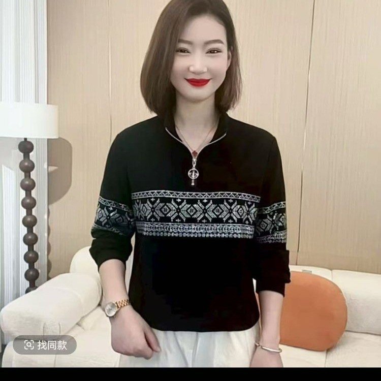 一件代发直播爆款2025秋季新品时尚立领烫钻卫衣显瘦减龄百搭上衣|undefined