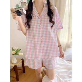 实拍2025新款睡衣女夏季韩版棉短袖短裤套装休闲家居服可外穿批发