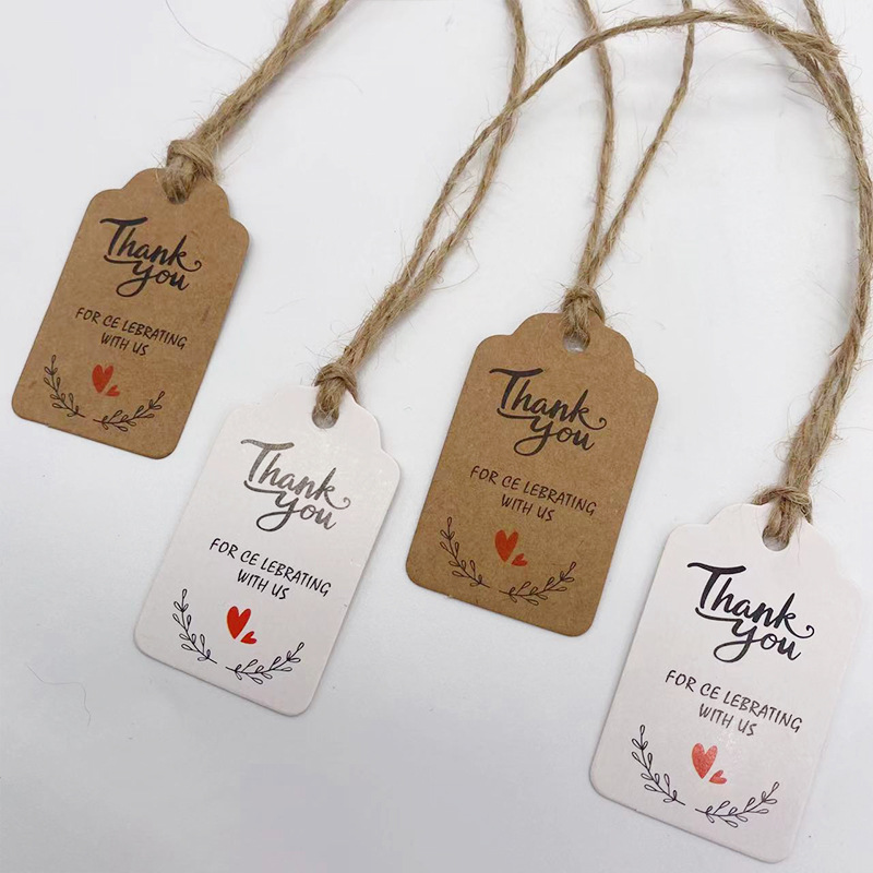DIY空白Thank吊牌 可涂鸦牛皮纸长条挂签 礼物盒装饰标签吊牌