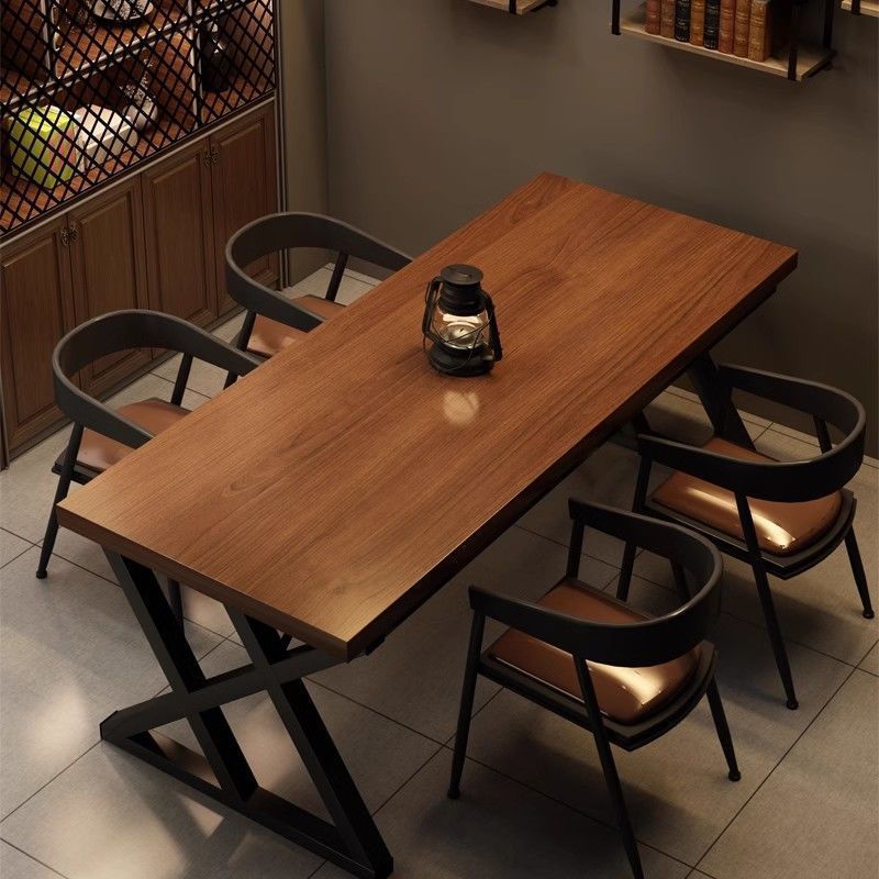 Industrial Style Wrought Iron Fast Food Table and Chair Set for Commercial Use in Taverns, Hot Pot Restaurants, Rectangular Dining Rooms, and Barbecue Restaurants