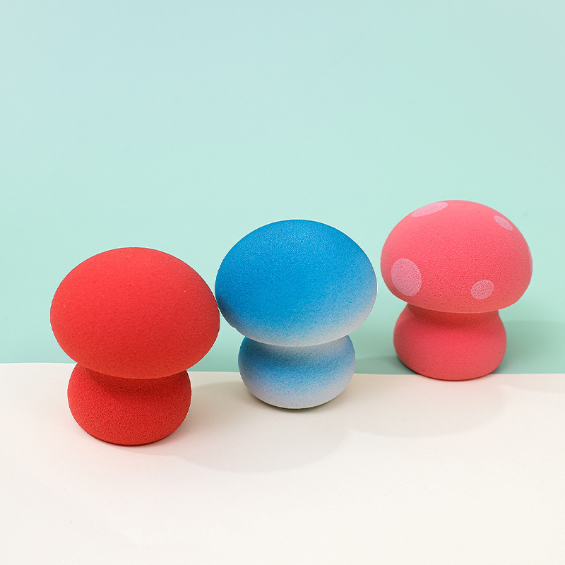 Huevo de belleza de cabeza de hongo personalizado de fábrica, no coma polvo, manchas de color degradado, maquillaje sin látex, esponja, huevo de maquillaje