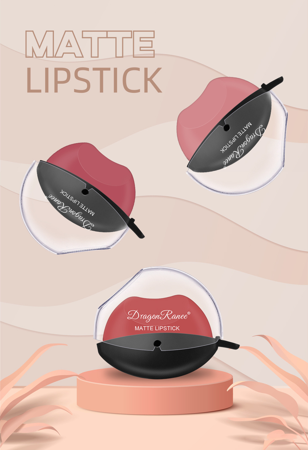 Lip-shaped lipstick seal Sip into makeup lazy blush lipstick Matte makeup effect Moisturizing lip gloss Waterproof non-stick cup