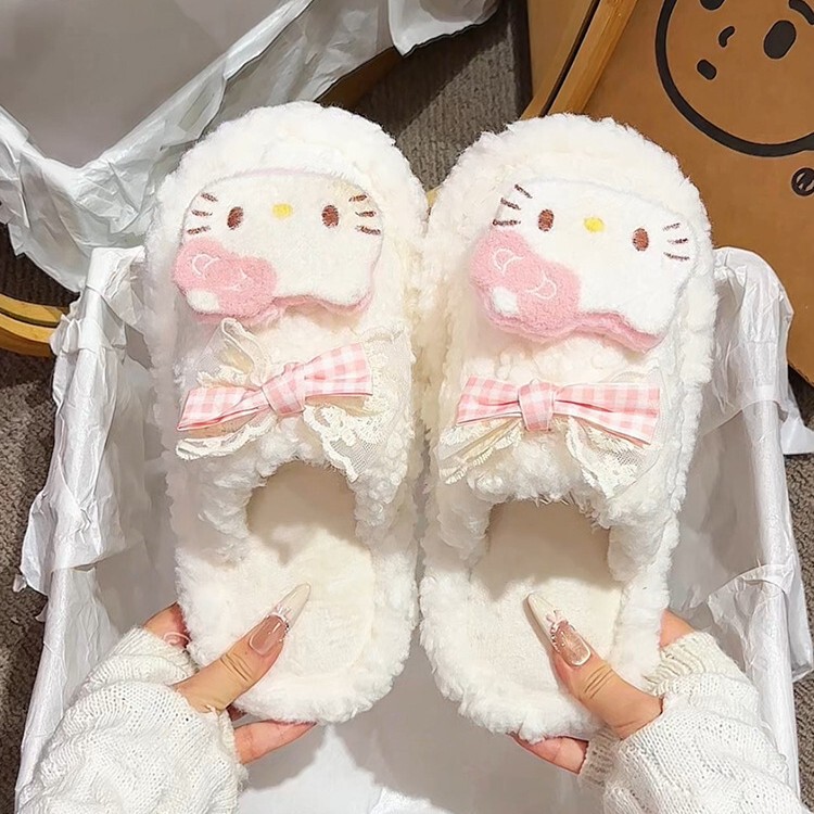 多巴胺小猫蝴蝶结毛毛拖鞋女2025秋冬新款少女心软底休闲包头拖鞋|undefined