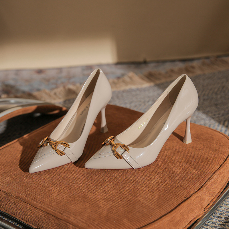 Qianluihui Professional Commuting Style Patent Leather Fashion High Heels with Thin Heels and Pointed Toes, Secretary Kim Style Business Ol Shoes