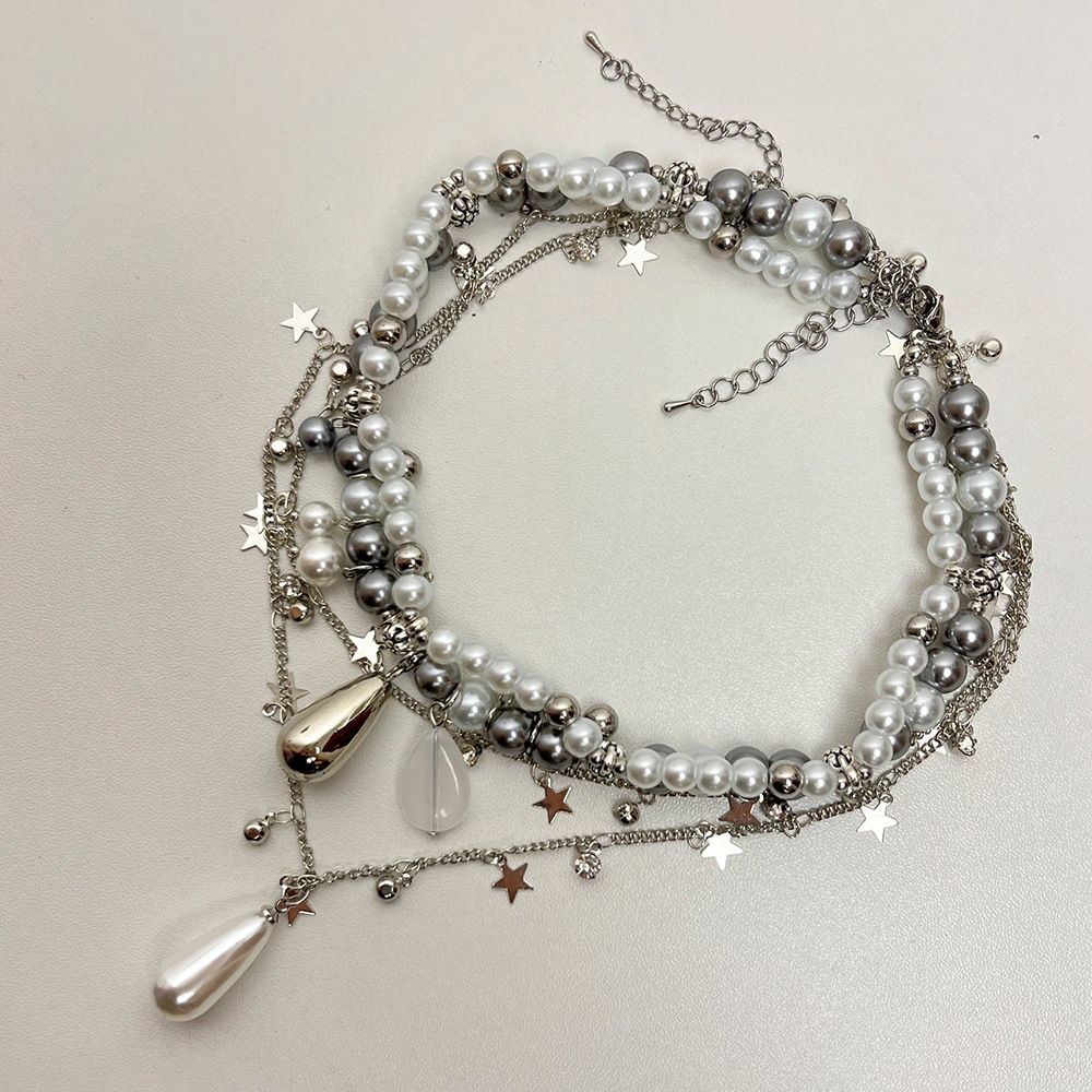 All Seasons Season Elegant Lady Modern Style Geometric Star Alloy Beaded Chain Cable Chain Lobster Trigger Clasp Closure Layered Necklaces Wholesale
