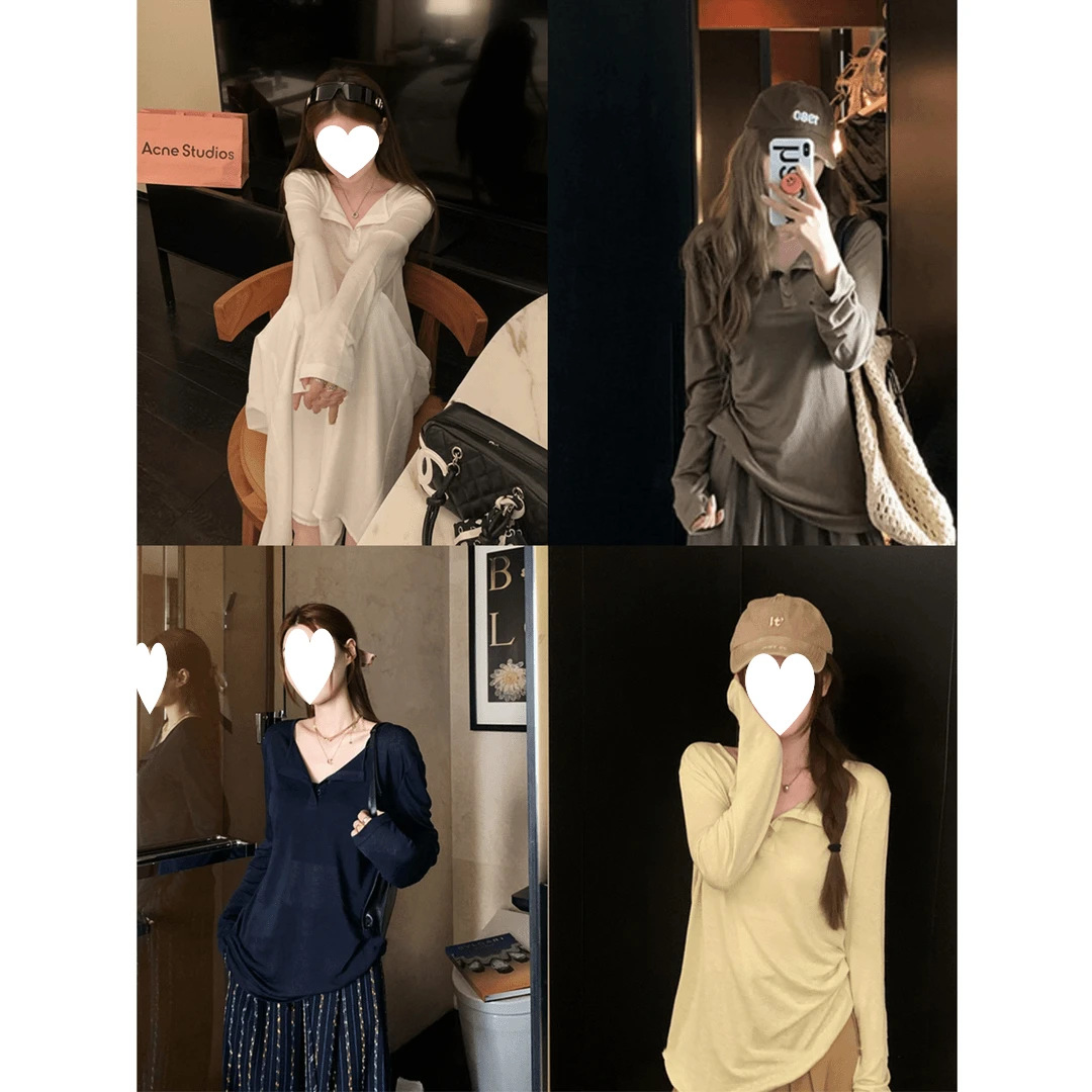 여름 여성용 흰색 긴팔 티셔츠, 순수한 욕망 스타일 기본 루즈 슬리밍 시스루 얇은 탑