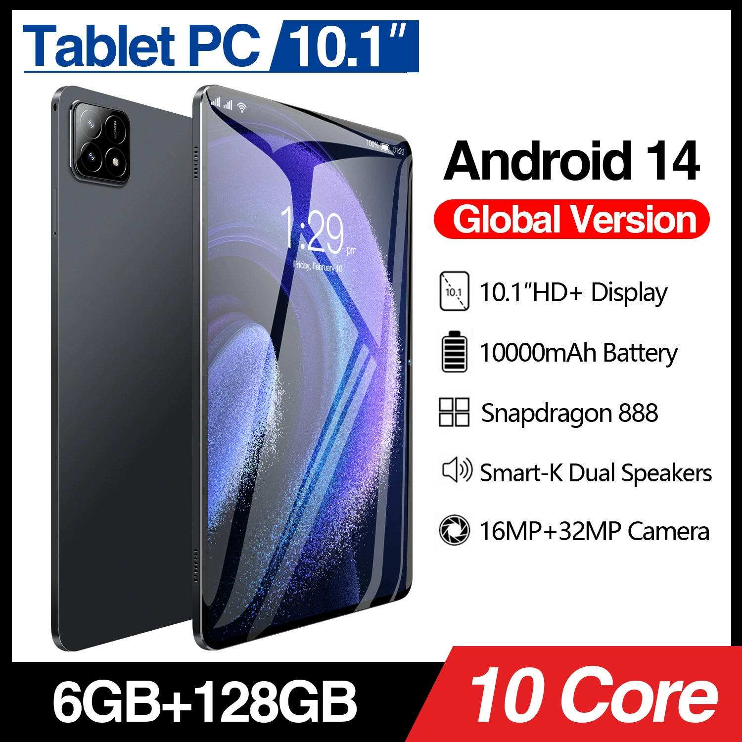 Планшет 2ГБ+32ГБ, Bluetooth, мультирегион EU/US/UK/AU, черный/синий/серый