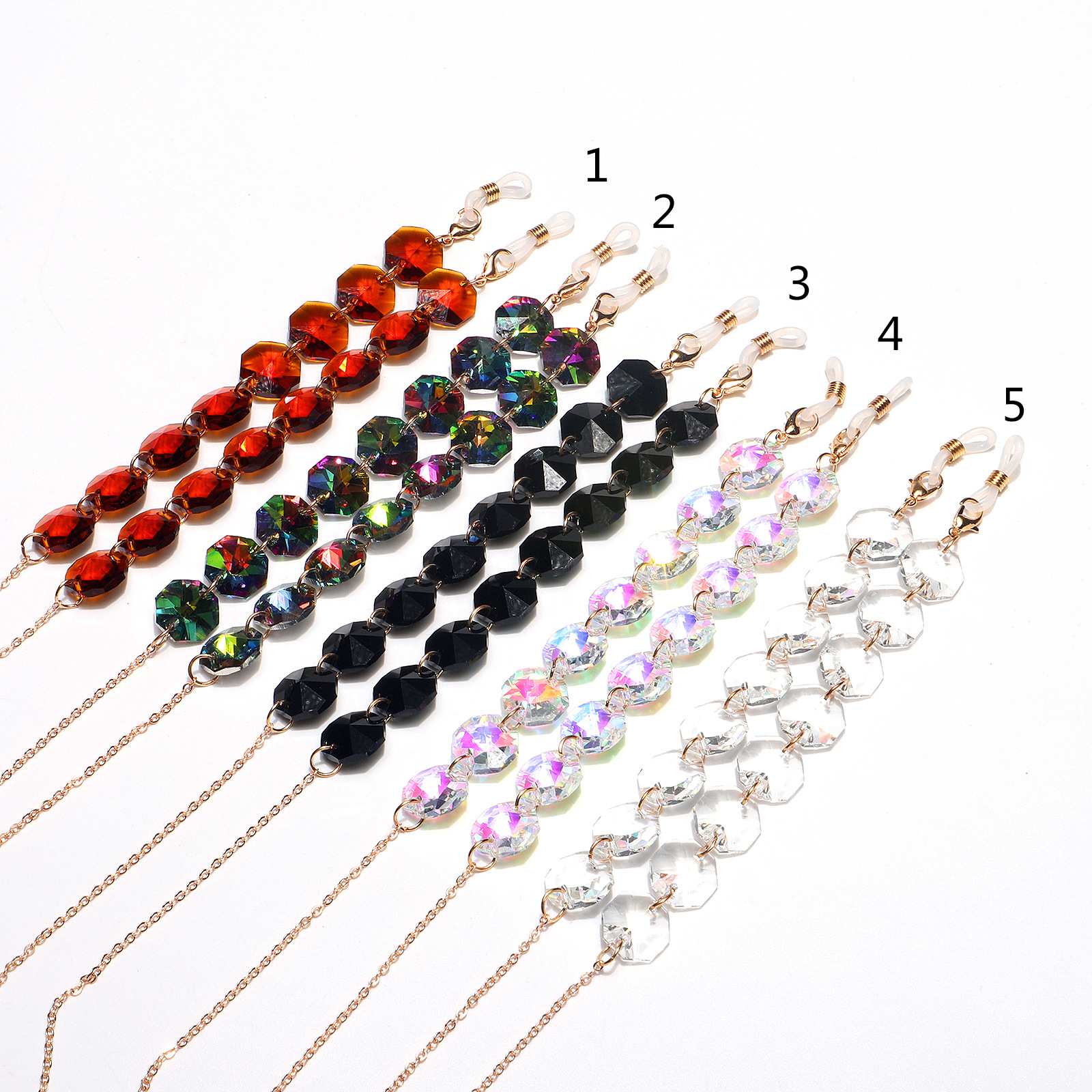 Fashion Octagonal Crystal Multicolor Glasses Chain display picture 1
