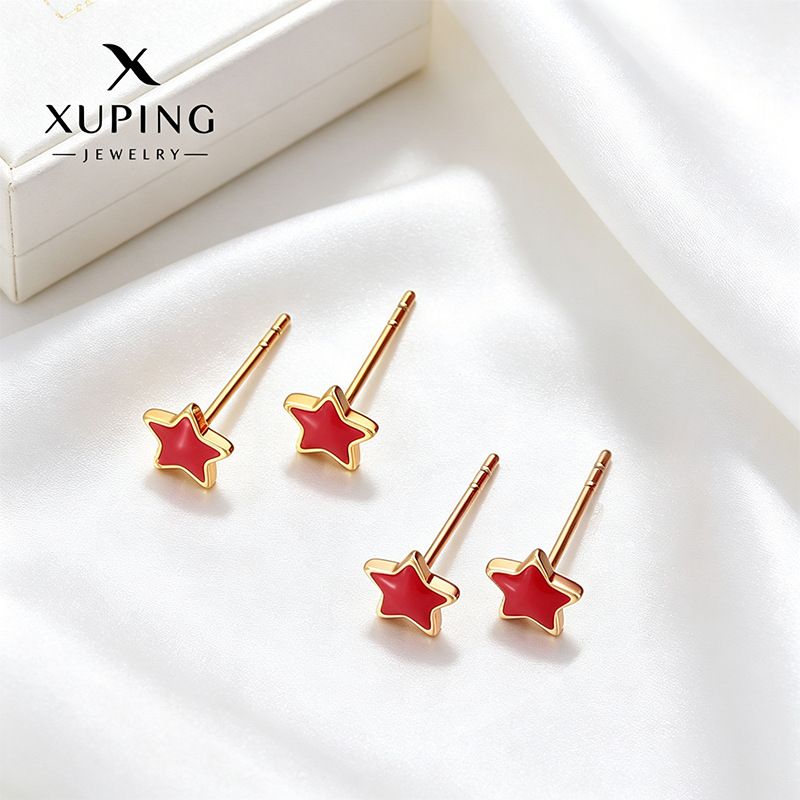 Xuping serie de goteo de aceite simple mini pequeño perno de orejas estrella nicho fácil de poner orejas de aleación de cobre al por mayor mujeres