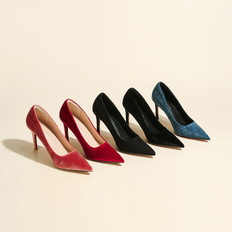 2026 New High-End Velvet Suede High-Heeled Shoes for Women, Versatile Pointed-Toe Shallow-Mouthed Comfortable Shoes That Don'T Tire Your Feet