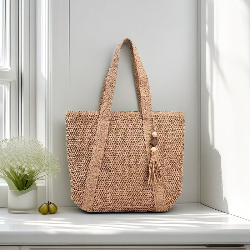 Modische gewebte Strandtasche, Sommer-Webtasche, Handtasche mit Tragetasche, gewebte Damentasche, Handtasche_voghion.com