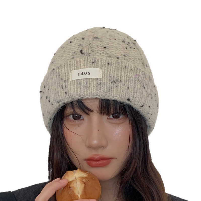 韩版时尚彩色点点毛线帽子女秋冬休闲百搭毛线帽保暖护耳套头帽潮|undefined