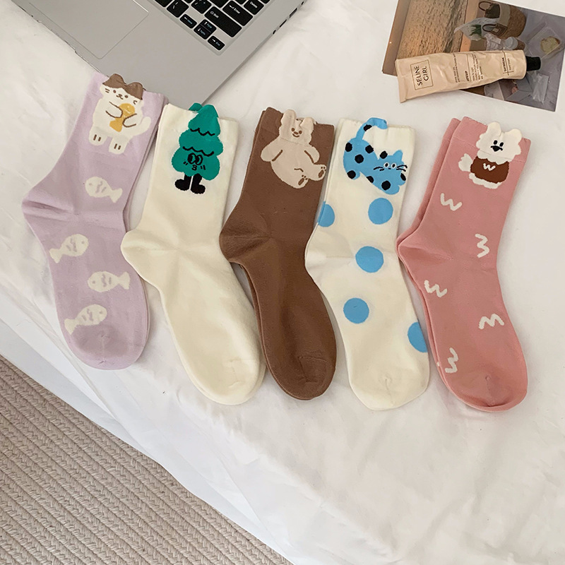 Dongdaemun Korean Cartoon Animal Sweet and Cute Mid-Calf Socks for Women, Casual Trendy Ins Niche Cotton Socks Dongdaemun Korean Cartoon Animal Sweet and Cute Mid-Calf Socks for Women, Casual Trendy Ins Niche Cotton Socks