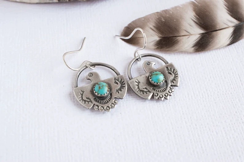 Retro earrings, turquoise stone inlay, wish, European style, boho style