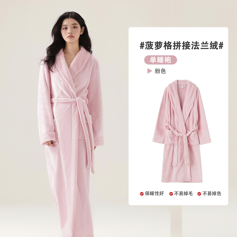现货睡袍女秋冬珊瑚绒加厚冬季浴袍睡衣法兰绒情侣睡衣男士家居服|undefined