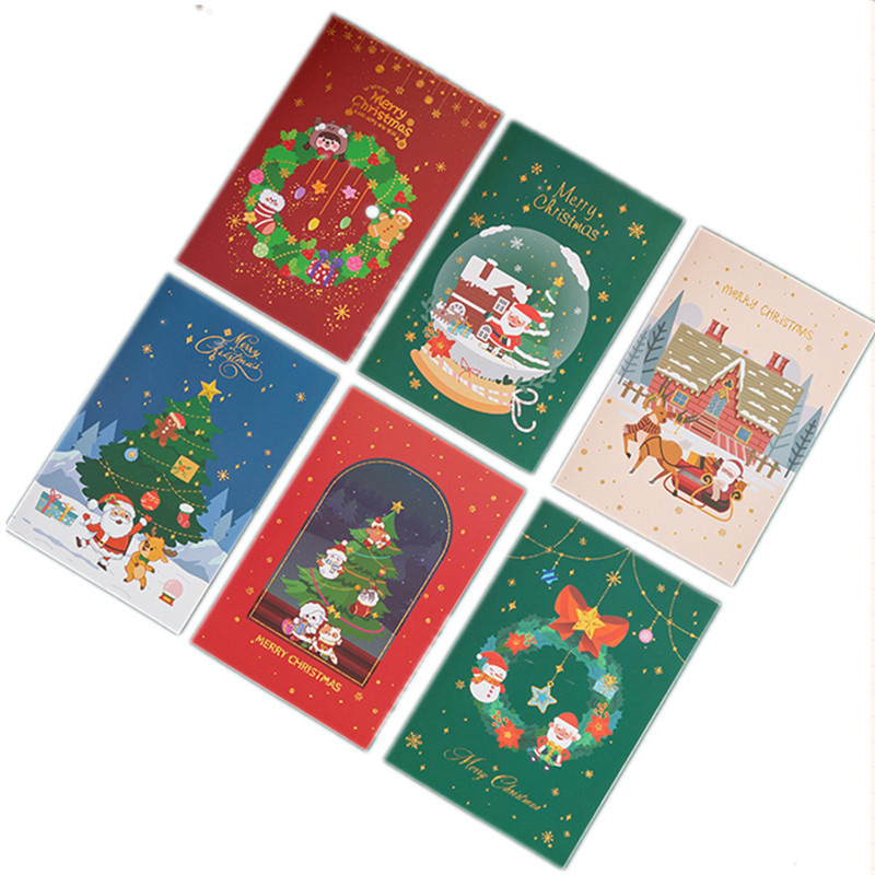 En stock Nuevo Dorado Tarjeta de felicitación de Navidad dibujos animados vacaciones Nochebuena Tarjeta de Navidad bendición deseo Tarjeta de mensaje