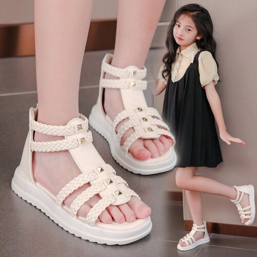 Summer Slip-on PU Open-toe Zipper Rubber Children's Fashion Sandals