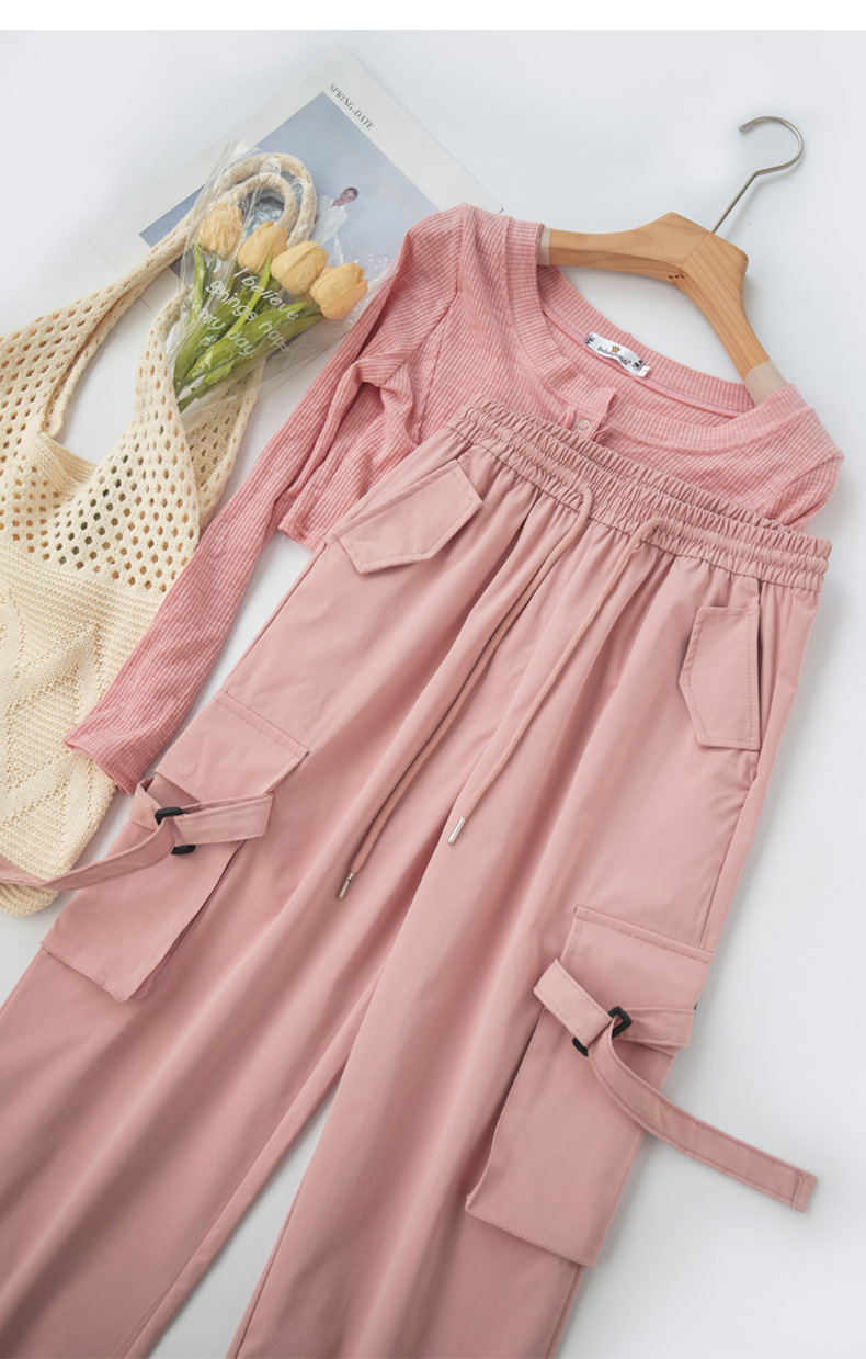 Pink work pants for women, summer, thin, high-waisted, slimming, wide-leg, straight-leg casual pants, American quick-drying sport pants pic 27